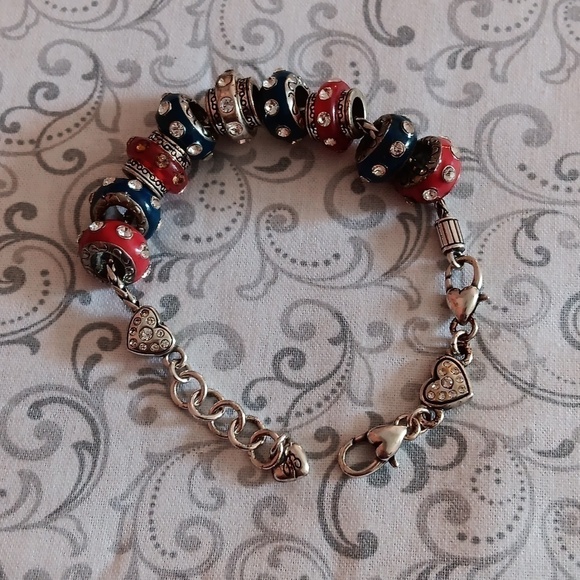 Brighton Silver Red and Blue Barrel Slide Bracelet - Picture 3 of 12